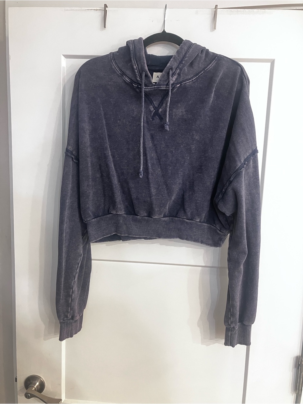 Washed Charcoal Cropped Hoodie - Women